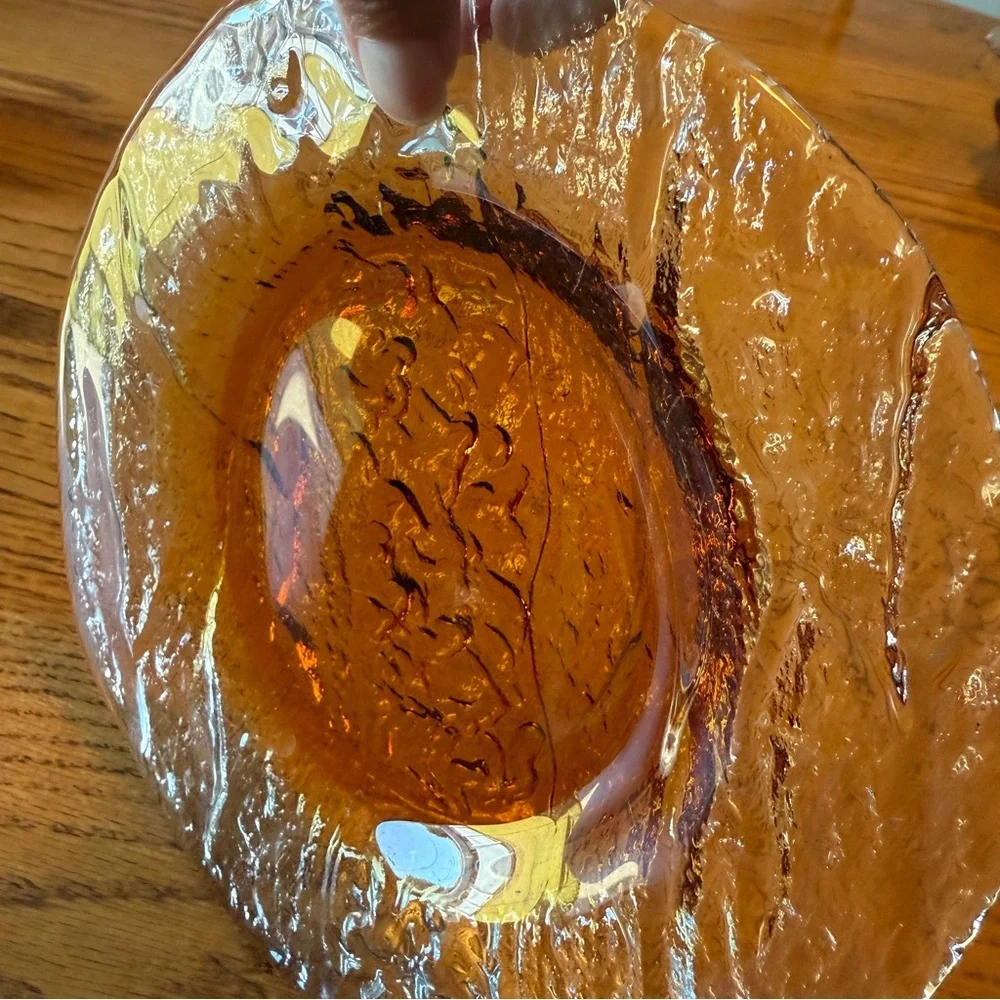 Vintage 1960s DANISH MODERN SWEDISH SCANDO 8.5" ART GLASS PLATE Amber Textured - Picture 3 of 11